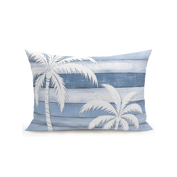Outdoor Pillows Waterproof, Palm Tree Bedding Throw Pillows with Insert for Couch Sofa Bed, Coastal Tropical Coconut Plants Blue Wooden 12x20 Inch Pillowcases Decorative Camping Patio Pillow Set of 1