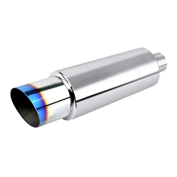 High Performance N1 Universal Exhaust Muffler - 2" Inlet, 3" Outlet, Straight Blue Burnt Tip, Moderate Sound for All Cars
