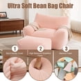 thumbnail image 3 of 41.7" Giant Bean Bag Chair with Ottoman,Comfy Lazy Sofa with 2 Side Pocket,Corduroy Boneless Couch Chair in a Box,Stuffed Lounge Floor Sofa for Dorm,Bedroom,Living Room,Pink, 3 of 8