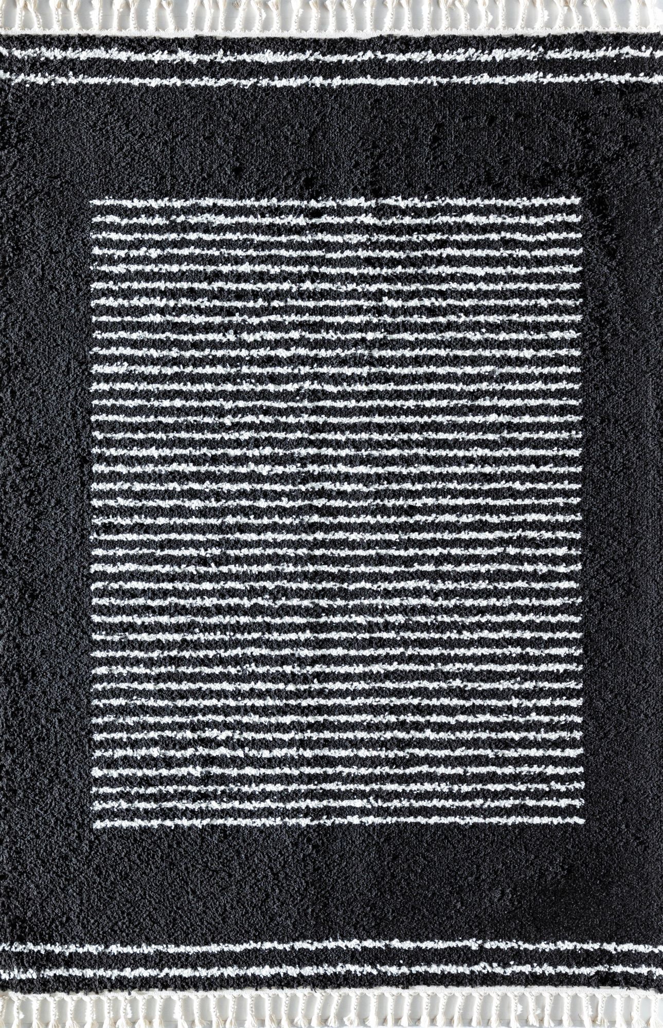Rugs America BT35A Ebony Twilight Stripe Shag Black Area Rug, 2'6" x 4'