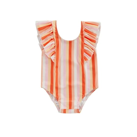 

Lieserram Baby Toddler Girls Romper Swimsuit 6M 9M 12M 18M 24M 2T 3T Fly Sleeve Crew Neck Striped Summer Swimming Bathing suit Swimwear