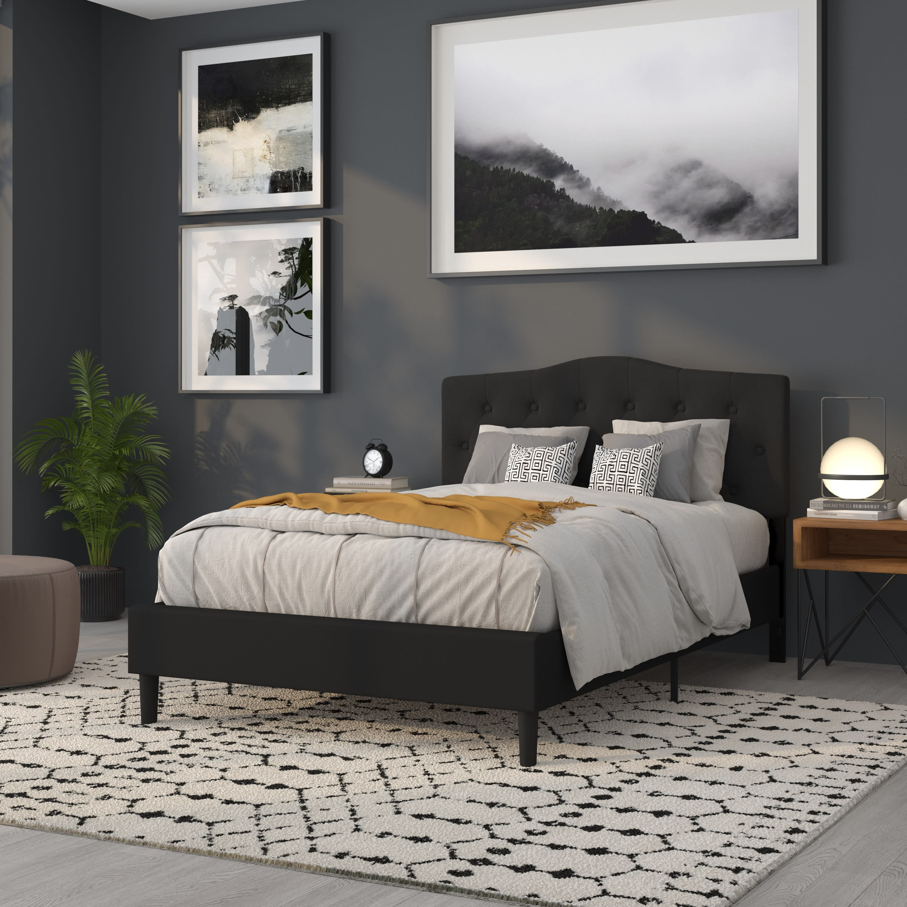 Flash Furniture Cambridge Tufted Upholstered Full Size Headboard in Black Fabric