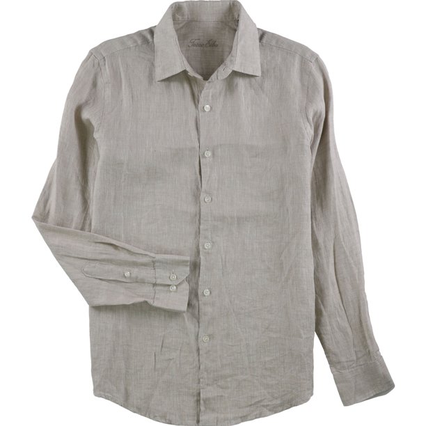 Tasso Elba - Camisa con botones de lino teñido cruzado para hombre, beige, grande