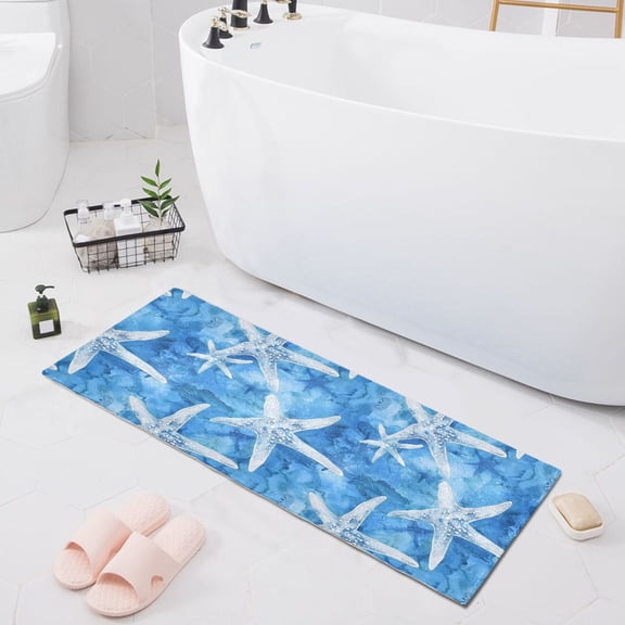 Bath Mat Soft Plush Non-Slip Absorbent Bathroom Rugs 39"x20" Watercolor Starfish