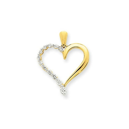 Diamond Open Heart Pendant - 14k Yellow Gold and 1/6 Ctw Diamond Open Heart Pendant - 17mm