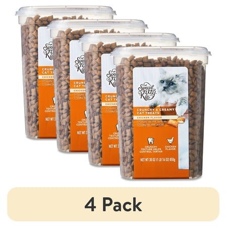 (4 pack) Special Kitty Crunchy & Creamy Dry Cat Treats, Chicken Flavor, 30 oz