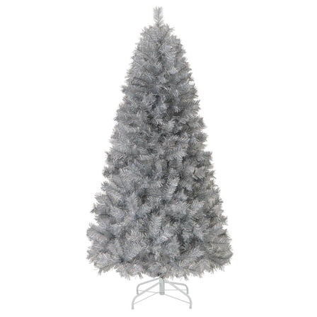 GVN 6ft Artificial Christmas Trees with Branch Tips and Warm White LED Lights, Xmas Decoration Tree for Xmas Decoration, Holiday Decor, Silver