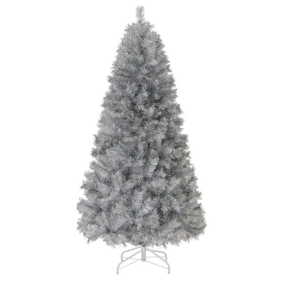 GVN 6ft Artificial Christmas Trees with Branch Tips and Warm White LED Lights, Xmas Decoration Tree for Xmas Decoration, Holiday Decor, Silver