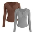 thumbnail image 1 of Timegard Womens Tops 2pc Ribbed Button Notched V Neck Blouse Fall Casual Slim Going out Tops Solid Color, 1 of 5