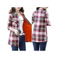 thumbnail image 4 of Seyurigaoka Winter Women Juniors Sherpa Wool Lining Shirt Long Sleeve Button-Down Plaid Blouses, 4 of 5