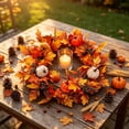 thumbnail image 5 of Yhmxh 18 Inch Fall Wreath for Front Door Decor, Artificial Maple Leaves Pumpkins Sunflower Wreath Decor, Farmhouse Autumn Harvest Wreath for Window Porch Thanksgiving & Outdoor Decor, 5 of 6
