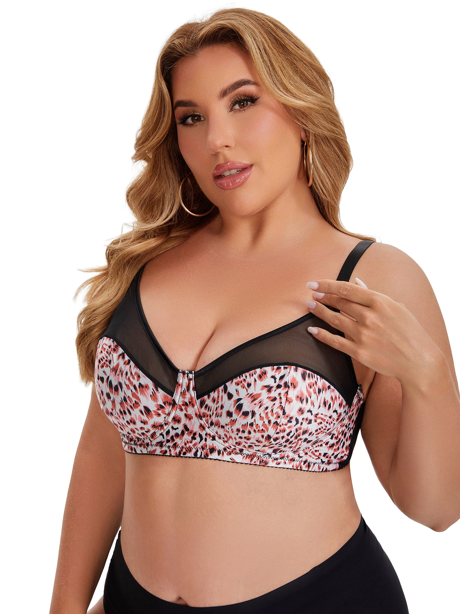 DARING DIVA Women's Plus Size Underwired Push Up Mesh See Through Bralette XXL Red