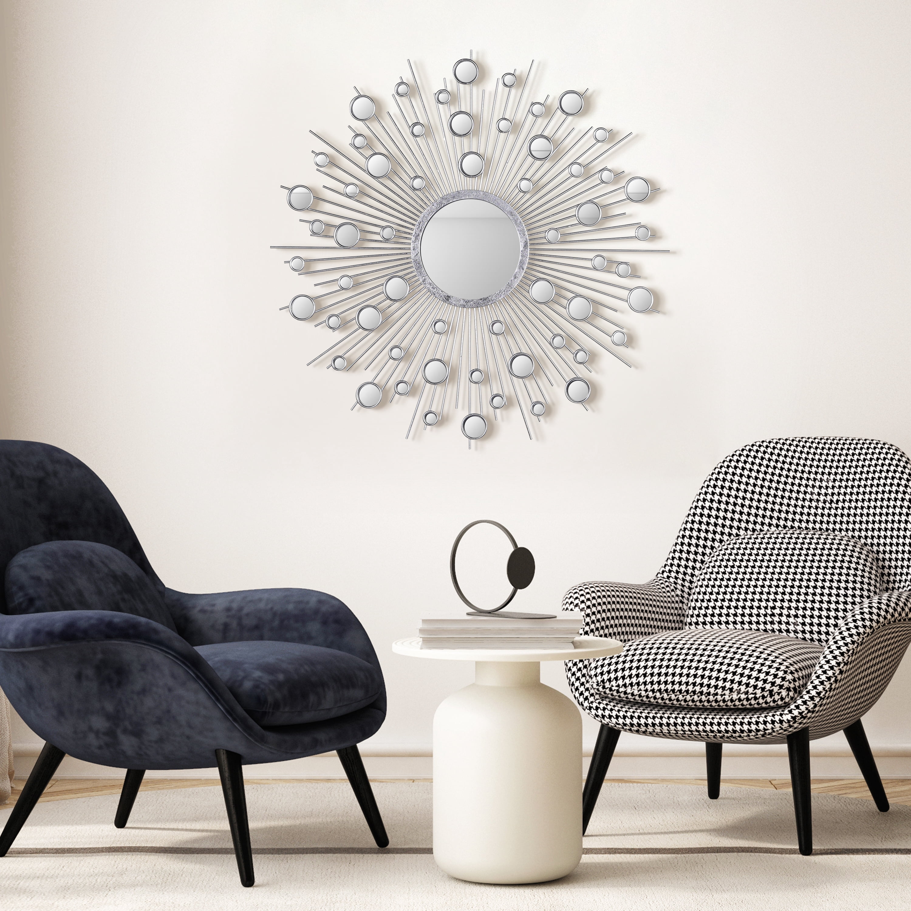 Empire Art Direct Milkyway I Sunburst Silver Round Wall Mirror, 36" x 36", Ready to Hang