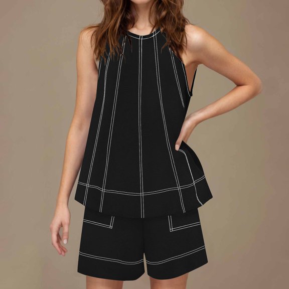 TMOYZQ Women 2 Piece Outfits Flowy Sleeveless Tunic Tops Loose Shorts with Pockets Tracksuit Summer Lounge Matching Set 2025