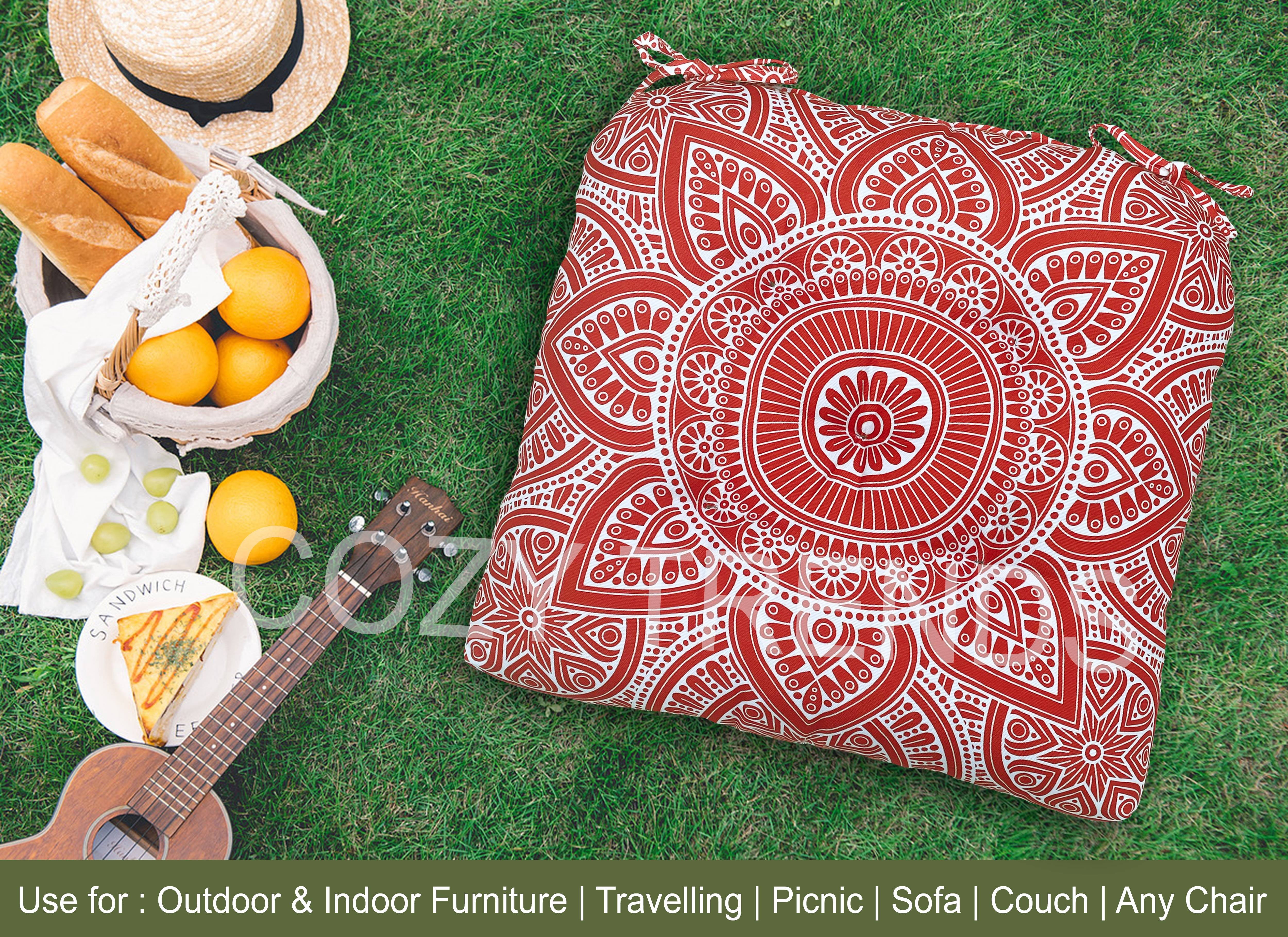 Indoor Outdoor Waterproof Chair Seat Pads Cushion |19x19 Inches – Thick Patio Garden Furniture Cushions with Ties
