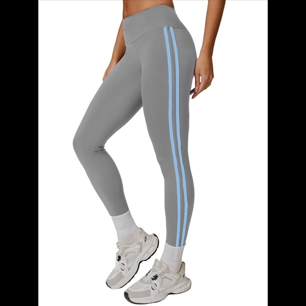 de Compresión para Control de Abdomen para Mujer, Pantalones de Yoga para Correr y Hacer Ejercicio con Cintura Alta. Azul Gris L