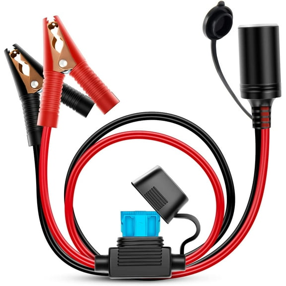 Cord Plug Socket Clamp 4.9FT/1.5M 16 AWG Clip-On and Female Cigarette Lighter Adapter Car Battery Extension Charge Cable with 15A Fuse