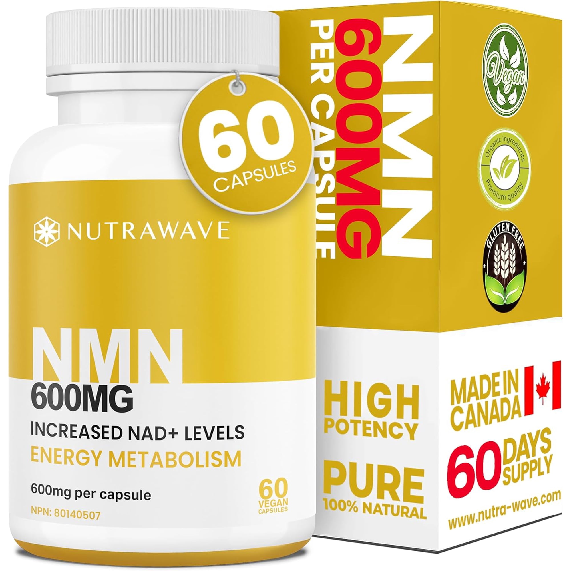 Nutrawave NMN 600 mg – Nicotinamide Mononucleotide for Cellular 