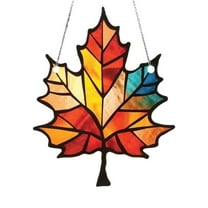 Maple Leaf Suncatcher - Stained Glass Window Hanging with Glitter Details, Fall Ornaments for Thanksgiving Decor, Autumn Leaf Window Wall Decorations