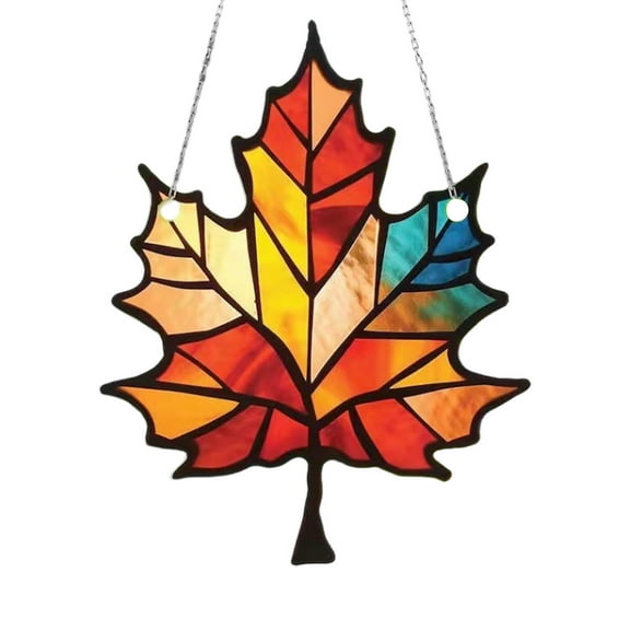 Stained Glass Maple Leaf Suncatcher - Glittering Fall Window Hanging Ornament for Thanksgiving Decor, Autumn Party Supplies & Seasonal Home Decor