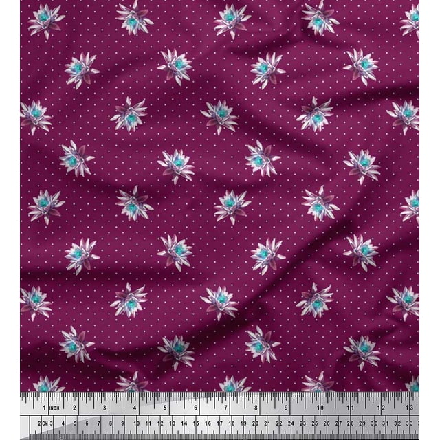 Soimoi Cotton Voile Fabric Dot & Waterlily Floral Printed Fabric 1 Yard 56 Inch Wide