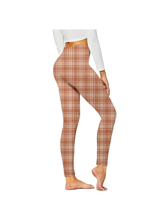 Luxalzxs Workout Leggings for Women High Waisted Butt Lifting Tummy Control Yoga Pants Plaid Print Stretch Fitness Tights