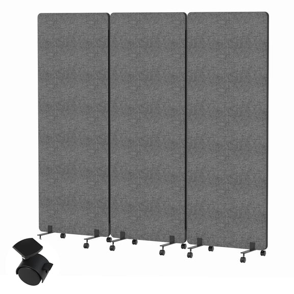 Eosunjian 3-Panel Folding Room Divider,Rolling Soundproof Privacy Screen with Wheels,Fiberboard,Dark Gray,72x66in