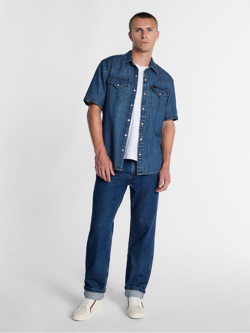 Kacey Lee Men's Western Denim Shirt with Short Sleeves, Sizes S
