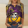 thumbnail image 2 of miqiqism Women Mask Printed Shirts for Mardi Gras Trendy 3/4 Sleeves Pullover Tops Round Neck Tunic Tss Shirt Carnival Blouses 2025,03 Purple,X-Large, 2 of 5