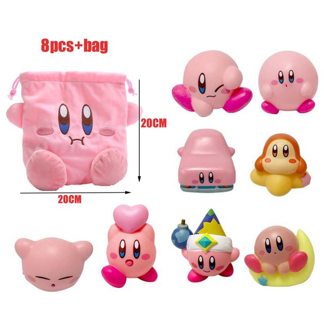 Figuras de acción de Star Kirby, juguetes con bolsa de almacenamiento de dibujos animados de Kirby, figura bonita de PVC, juguete de acción, bolsillo con cordón