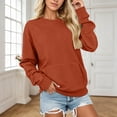 thumbnail image 2 of Women Solid Color Crewneck Sweatshirt with Front Pocket, Hoodless Long Sleeve Loose Fit Plain Pullover Top Soft Casual Daily Basic Sweatshirt(Brick Red,XXXL), 2 of 5