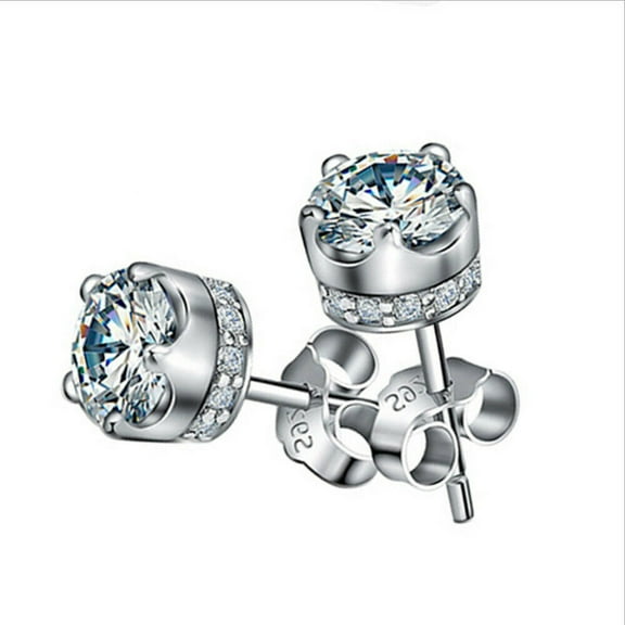 Unisex Fashion Temperament Crown Zircon Stud Earrings Korean Silver Ear Jewelry