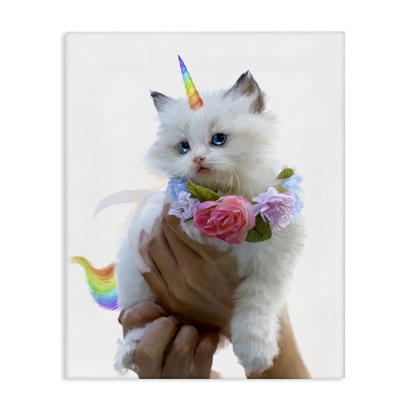 Stupell Industries Bohemian Unicorn Kitten with Flowers Canvas Art, 16 x 20, by Ziwei Li