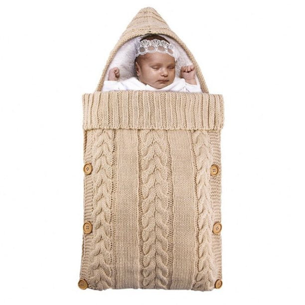 Newborn Baby Infanted Hooded Hoodie Swaddle Wrap Knit Blanket Sleeping Bag 