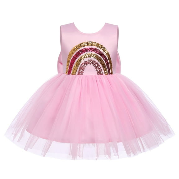 IDOPIP Toddler Girls Rainbow Sequin Tulle Dress Ruffle Sparkle Party Bridesmaid Wedding Gown Dresses