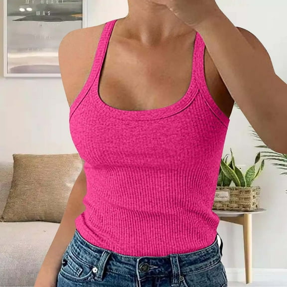 Pink Camisoles & Tanks Women Plus Size Fashion Sleeveless Tops Slim Fit Vest SummerTank Top Casual Tops