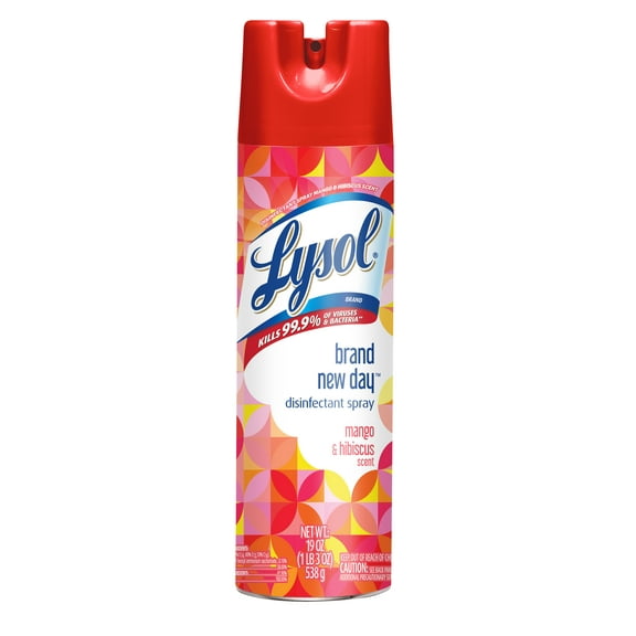 Lysol Disinfectant Spray, Sanitizing and Antibacterial Spray, For Disinfecting and Deodorizing, Brand New Day - Mango & Hibiscus, 19 fl oz each