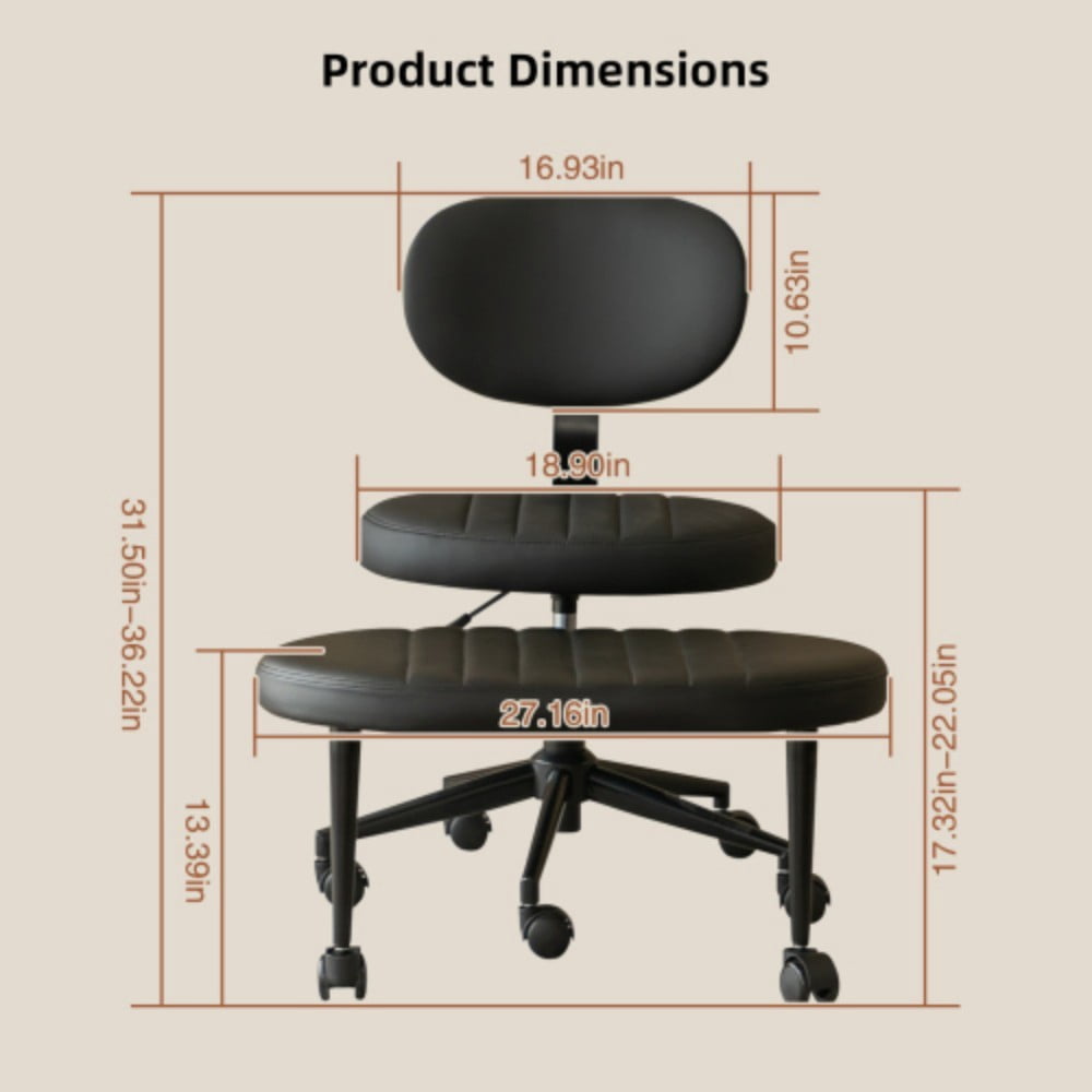 Ergonomic Cross Legged Office Chair, Multi-Position Swivel Meditation Chair with Back Support, Rolling Base, Adjustable Height for Home Office & Study, Black