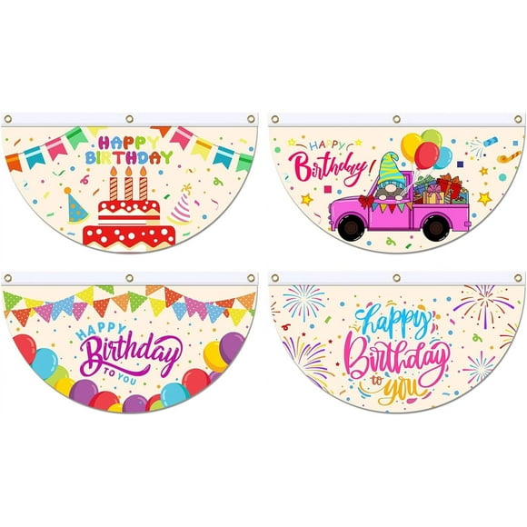 cortinas semicirculares con diseño de globos de feliz cumpleaños, cortinas para puerta y ventanas cortas con diseño de pasteles