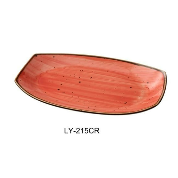 Yanco LY-215CR Lyon Collection 15 in. Rectangular Plate, Coral - Reactive Glaze- Pack of 12