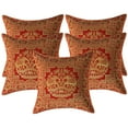 thumbnail image 1 of Stylo Culture Ethnic Couch Brocade Red And Gold Throw Pillow Covers 16x16 Jacquard Weave Banarsi Outdoor Pillow Covers Elephant Floral 40x40 cm Decorative Cushion Covers (Set Of 5), 1 of 4