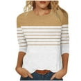 thumbnail image 2 of Shirts for Women under $5 3/4 Sleeved Round Neck Loose Blouses Printed T-Shirt Khaki, 2 of 5