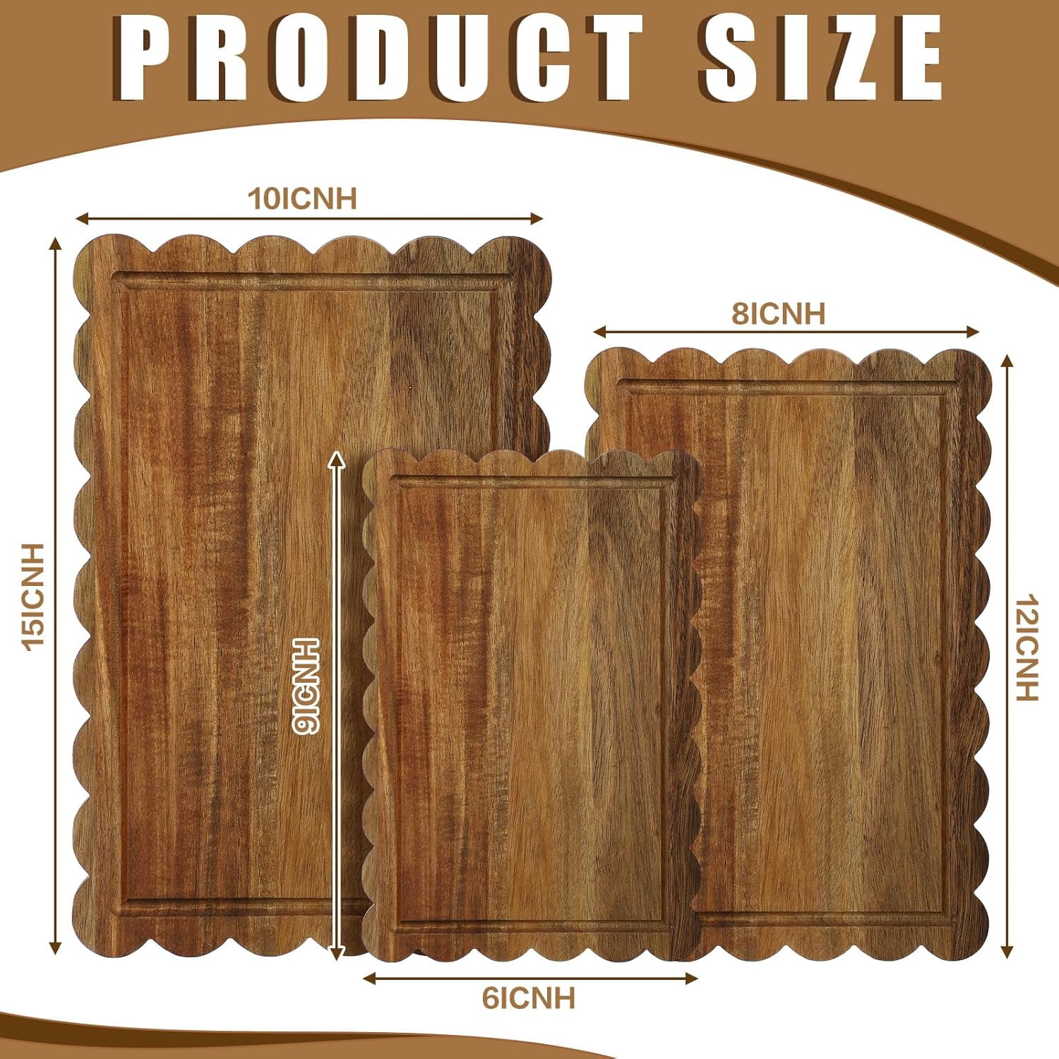Acacia Wood Scalloped Cutting Boards for Kitchen with Juice Groove Blank Wood Charcuterie Tray for Snack Cheese Appetizers Grazing Platter Engraving Gift Crafts Rustic