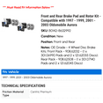 thumbnail image 2 of Front and Rear Brake Pad and Rotor Kit - Compatible with 1997 - 1999, 2001 - 2003 Oldsmobile Aurora 1998 2002, 2 of 2