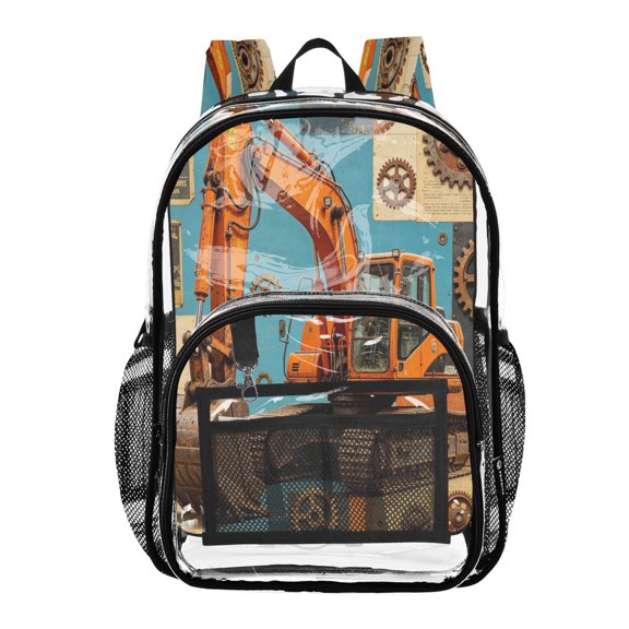 Iauyy Clear Backpack Heavy Duty PVC Transparent Backpack for College Workplace, Vintage Digger