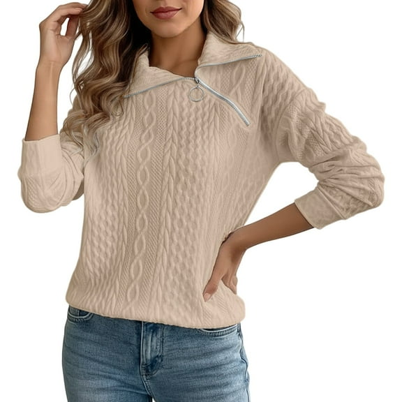 Wdgfv Vintage Women's Pullover Sweater Fall Winter Women Pullover Sweater Casual Soft Knitted Long Sleeve Outerwear with Side Zipper Collar for Daily