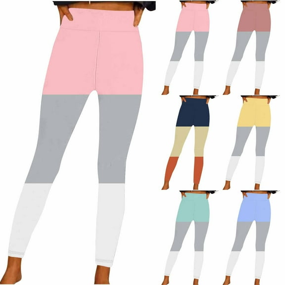 Olyvenn Womens Waist Workout Leggings Stripes Color Block High Waisted Tummy Control Yoga Leggings Athletic Gym Casual Pants Blue 20-22