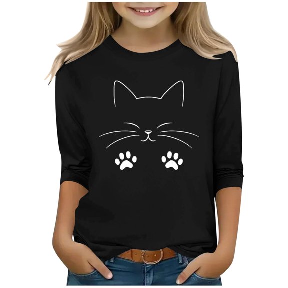 BaoFuBaoMei Graphic Tees for Boys Girls Long Sleeve Paw Pullover Shirt Slim Crew Neck Fall Clothes for School Daily Wear Outdoor