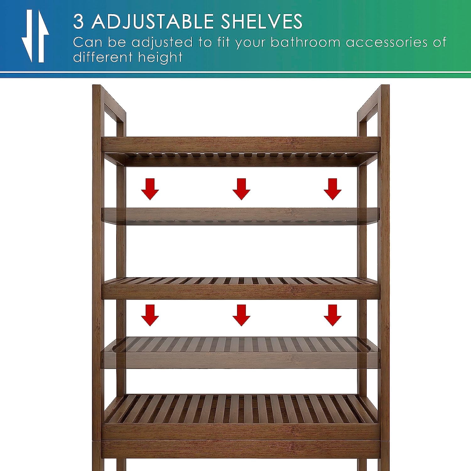 Over-The-Toilet Storage Shelf, 3-Tier Adjustable Bathroom Organizer Rack with Space Saving Design for Small Bathrooms