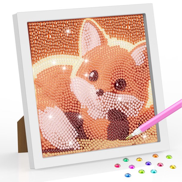 Kit de arte con diamantes SENQAO Zorro para niños 18 x 18 cm con marco